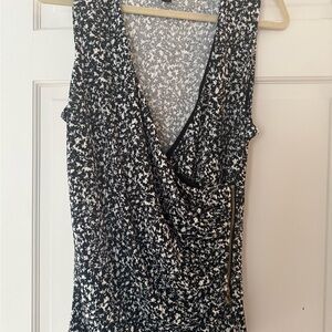 INC International Concepts Black and White Printed Draped Wrap-Front Camisole